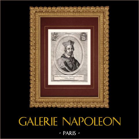 Ritratto di Giacomo Franzoni, cardinale (1612-1697) | Incisione originale a bulino su rame su carta vergata incisa da Rubeis. 1795