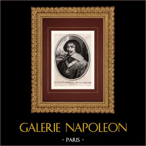 Ritratto di Louis de Nogaret de La Valette d'Épernon, cardinale (1593-1639) | Incisione originale a bulino su rame su carta vergata incisa da Moncornet. 1690