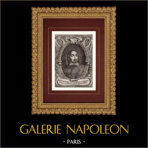 Ritratto di Rinaldo d'Este, cardinale (1618-1672) | Incisione originale a bulino su rame su carta vergata secondo Curcus. 1669