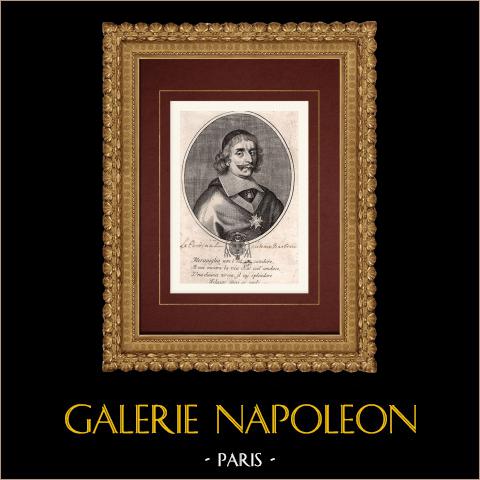 Ritratto di Antonio Barberini, cardinale (1607-1671) | Incisione originale a bulino su rame su carta vergata. Anonima. 1750