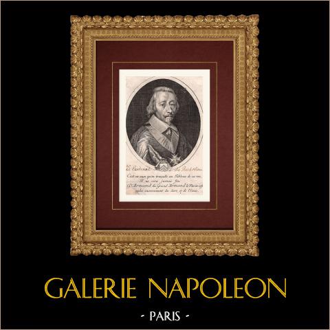 Ritratto del Cardinale Armand Jean du Plessis de Richelieu (1585-1642) | Incisione originale a bulino su rame su carta vergata. Anonima. 1750