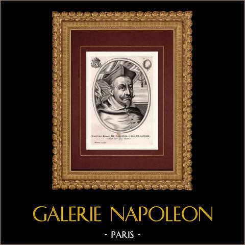 Ritratto di Francisco Goméz de Sandoval y Rojas, cardinale (1553-1625) | Incisione originale a bulino su rame su carta vergata incisa da Moncornet. 1690