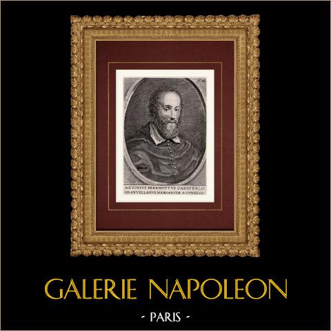 Ritratto di Antoine Perrenot de Granvelle, cardinale (1517-1586) | Incisione originale a bulino su rame su carta vergata. Anonima. 1690