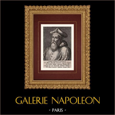 Ritratto di Jacopo Sadoleto, cardinale (1477-1547) | Incisione originale a bulino su rame su carta vergata. Anonima. 1650