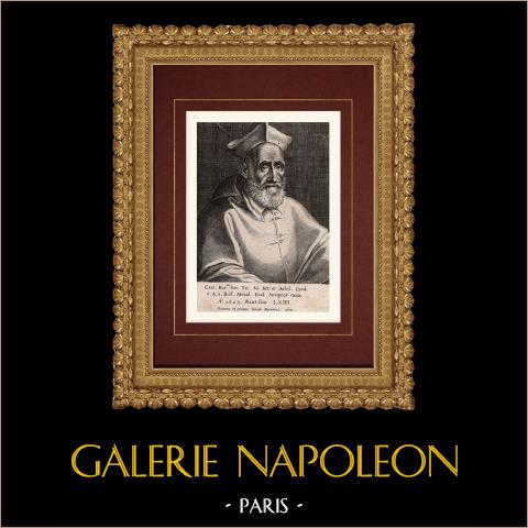 Ritratto di Cesare Baronio, cardinale (1538-1607) | Incisione originale a bulino su rame su carta vergata. Anonima. Applicata su carta. 1690