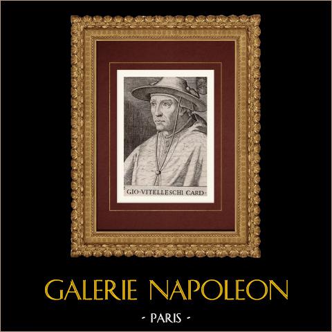 Ritratto di Giovanni Vitelleschi, cardinale (1390-1440) | Incisione originale a bulino su rame su carta vergata. Anonima. 1650