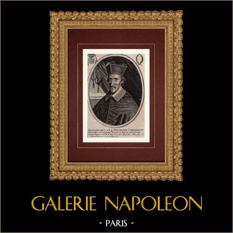 Ritratto di Hieronymus Grimaldus, cardinale | Incisione originale a bulino su rame su carta vergata incisa da Moncornet. 1690