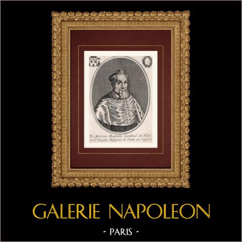 Ritratto di Antonio Barberini, cardinale (1607-1671) | Incisione originale a bulino su rame su carta vergata. Anonima. 1690