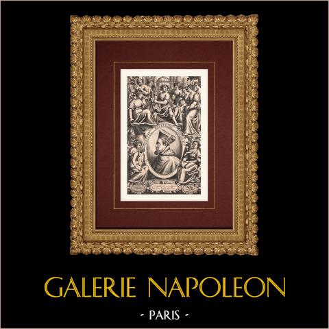 Ritratto di papa Urbano VIII (1568-1644) | Incisione originale a bulino su rame su carta vergata incisa da Grispoldi. 1620