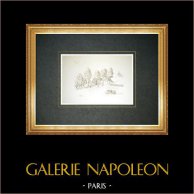 Die Reetdachen von Bigorre - Bauernhof - Saint-Front - Haute-Loire (Frankreich) | Original tuschezeichnung gezeichnet von Louis Gibert. Signé en bas à gauche. Titré en bas à gauche. c. 1985