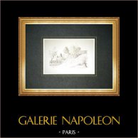 Die Reetdachen von Bigorre - Bauernhof - Saint-Front - Haute-Loire (Frankreich) | Original tuschezeichnung gezeichnet von Louis Gibert. Signé en bas à gauche. Titré en bas à gauche. Datiert 1982