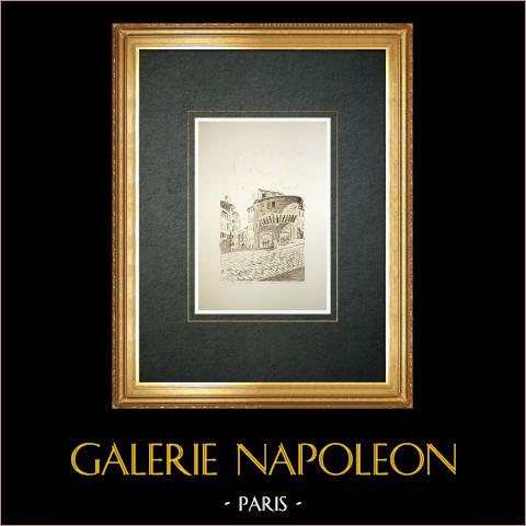 Le Puy-en-Velay - Pannessac-Turm - Haute-Loire (Frankreich) | Original tuschezeichnung gezeichnet von Louis Gibert. Signé en bas à gauche. Titré en bas à droite. Datiert 1974