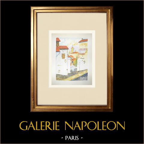 Le Puy-en-Velay - Platz Saint-Pierre la Tour - Haute-Loire (Frankreich) | Original aquarell auf Papier von Louis Gibert. Signée en bas à gauche. Titrée en bas à droite. Datierte 1994