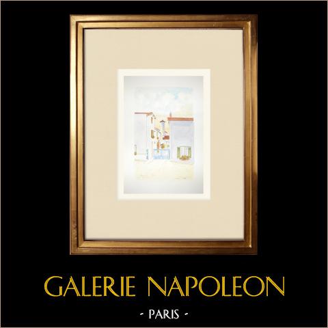 Veduta di Vourles - Torre - Rodano (Francia) | Acquarello originale su carta dipinto da Louis Gibert. Signée en bas à droite. Titrée en bas à gauche. Datatoe 1988