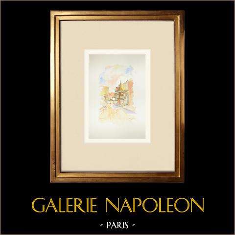 Case di Kaysersberg - Alto Reno - Alsazia (Francia) | Acquarello originale su carta dipinto da Louis Gibert. Signée en bas à droite. Titrée en bas à gauche. Datatoe 1981