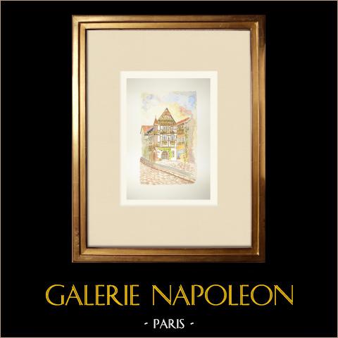 Casa di Kaysersberg - Alto Reno - Alsazia (Francia) | Acquarello originale su carta dipinto da Louis Gibert. Signée en bas à droite. Titrée en bas à gauche. Datatoe 1981