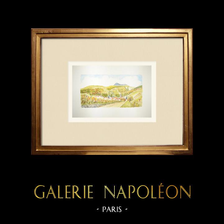 Alte Stiche & Zeichnungen | Ansicht von Riquewihr - Weinberg - Haut-Rhin (Frankreich) | Aquarell | 1981