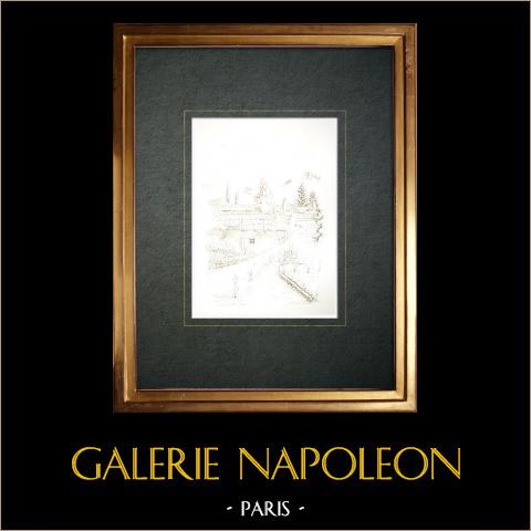 Ansicht von Clavans-le-Haut - Isère (Frankreich) | Original tuschezeichnung gezeichnet von Louis Gibert. Datiert 1984