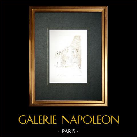 Ansicht von Annecy-le-Vieux - Stadttor Perrière - Haute-Savoie (Frankreich) | Original tuschezeichnung gezeichnet von Louis Gibert. Datiert 1985
