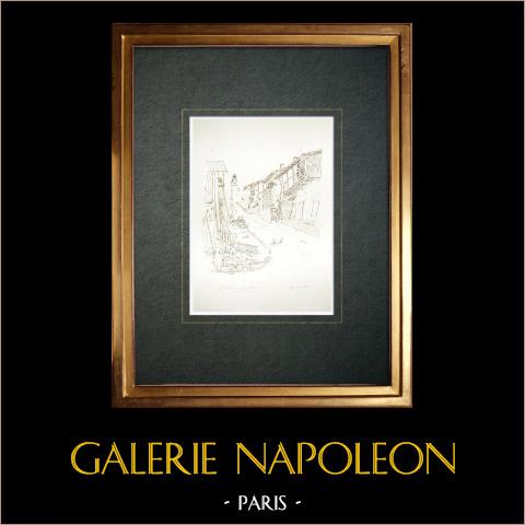 Ansicht von Clavans-en-Haut-Oisans - Isère (Frankreich) | Original tuschezeichnung gezeichnet von Louis Gibert. Datiert 1984