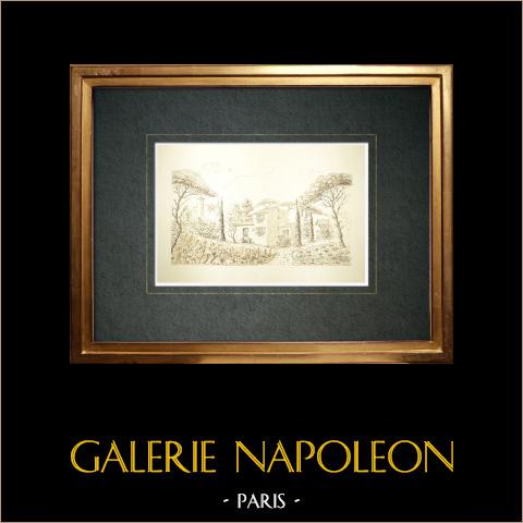 Umgebung von Saint-Cyr-Les Lecques - Var (Frankreich) | Original tuschezeichnung gezeichnet von Louis Gibert. Datiert 1989