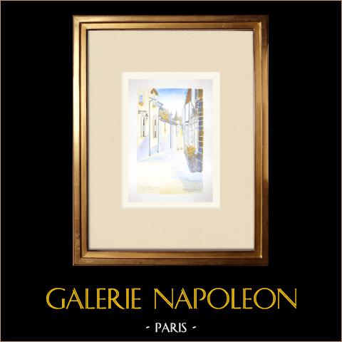 Ansicht von Vic-sur-Cère - Maison du Chevalier des Huttes - Cantal (Frankreich)  | Original aquarell auf Papier von Louis Gibert. Datiert 1998