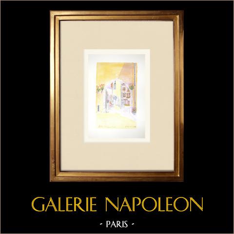 Porte Perrière in Annecy-le-Vieux - Befestigungsanlagen - Mittelalter - Haute-Savoie (Frankreich)  | Original aquarell auf Papier von Louis Gibert. Datiert 1885