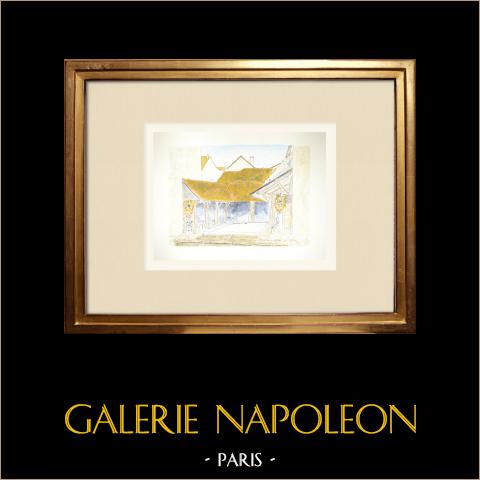 Ansicht von Lagny - Waschhaus - Seine-et-Marne (Frankreich) | Original aquarell auf Papier. Signiert unten rechts. Betitelt unten links. Datiert 1986