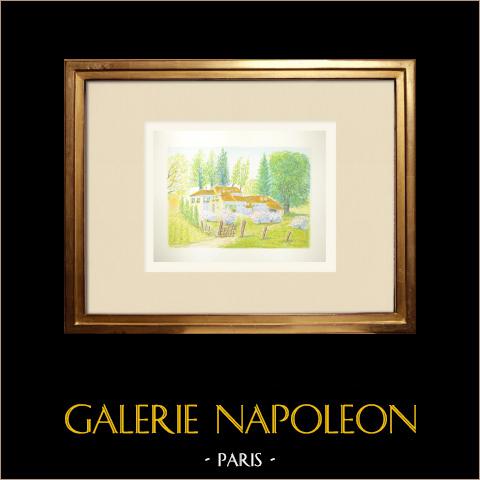 Ansicht von Couilly-Saint-Germain - Seine-et-Marne (Frankreich) | Original aquarell auf Papier. Signiert unten rechts. Betitelt unten links. Datiert 1986