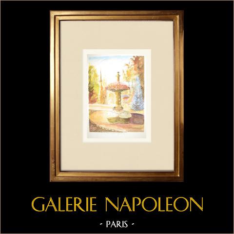 Fontana di Constance a Metz - Mosella (Francia)  | Acquarello originale su carta. Firmato in basso a destra. Intitulado in basso a sinistra. Datato 1978