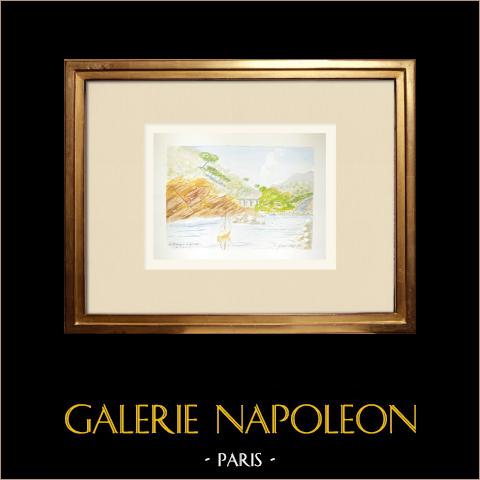 Madrague von Gignac - Hafen - Bouches-du-Rhône (Frankreich) | Original aquarell auf Papier. Signiert unten rechts. Betitelt unten links. Datiert 1986