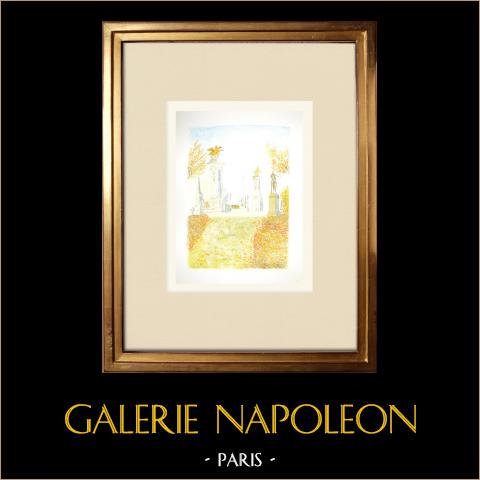 Vedutaa di Parigi - Ponte Alexandre III - Senna (Francia) | Acquarello originale su carta. Firmato in basso a destra. Intitulado in basso a sinistra. Datato 1986