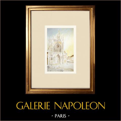 Cattedrale di Metz - Mosella (Francia)  | Acquarello originale su carta. Firmato in basso a destra. Intitulado in basso a sinistra. Datato 1974