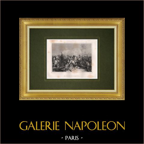 Battaglia di Staoueli 1830 - Conquista dell'Algeria da parte della Francia - Algeri (Nord Africa) | Stampa calcografica originale a bulino disegnata da Girardet, incisa da Geoffroy. 1846