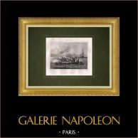 Conquista dell'isola di Mogador da parte del principe di Joinville - Marocco (Nord Africa) | Stampa calcografica originale a bulino disegnata da Noel, incisa da Outhwaite. 1846