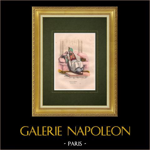 Porträt von Mulai Abd ar-Rahman, Kaiser von Marokko (1778-1859) | Original holzstich gezeichnet von Ciappori. Handaquarelliert. 1846