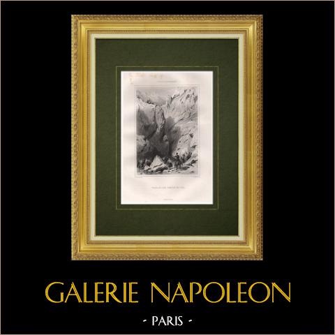 Spedizione delle Porte di Ferro - Bibans - Algeria (Nord Africa) | Stampa calcografica originale a bulino disegnata da Girardet, incisa da Geoffroy. 1846