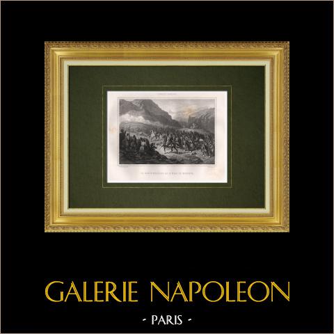 Il duca d'Orléans a Teniah de Mouzaya - Algeria (Nord Africa) | Stampa calcografica originale a bulino disegnata da Bellange, incisa da Oury. 1846