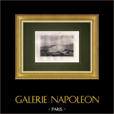 Battaglia di Isly 1844 - Confine algerino-marocchino - Marocco (Nord Africa) | Stampa calcografica originale a bulino disegnata da Lami, incisa da Geoffroy. 1846