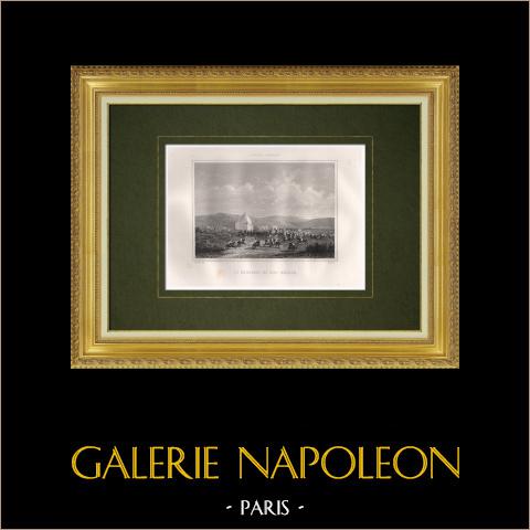 Koubba del marabutto di Sidi-Brahim - Algeria (Nord Africa) | Stampa calcografica originale a bulino disegnata da Gobout, incisa da Geille. 1846