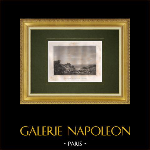 Ingresso dei cacciatori a Ghazaouet - Algeria (Nord Africa) | Stampa calcografica originale a bulino disegnata da Goberet, incisa da Geille. 1846