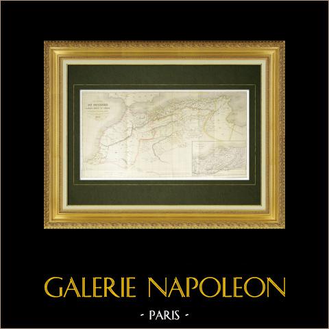 Mappa generale del Maghreb (Nord Africa) | Stampa calcografica originale a bulino. Anonima. Piegature d'epoca. 1846