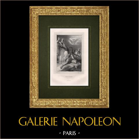 Zahak in catene - Serpente | Litografia originale disegnata da Fragonard, litografata da Mouilleron. 1843