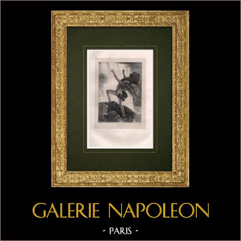 Der gefallene Engel - Luzifer | Original lithografie gezeichnet von Fragonard, lithographiert von Sorel. 1843