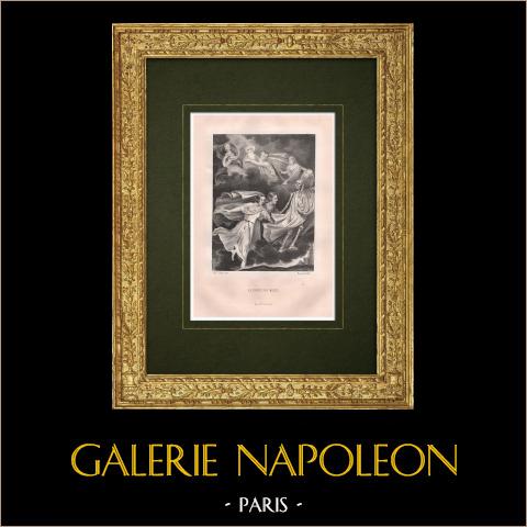 Danza macabra - Trionfo della morte | Litografia originale disegnata da Rheal, litografata da Bertrand. 1843