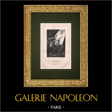 Der reuige Engel - Gefallener Engel | Original lithografie gezeichnet von Rheal, lithographiert von Walter. 1843