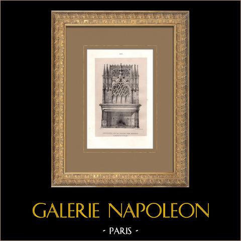 Palazzo dei Duchi di Borgogna a Digione - Focolare delle Guardie - Côte-d'Or (Francia) | Litografia originale disegnata e litografata da Sagot. 1853