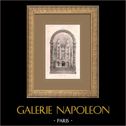 Veduta di Digione - Chiesa di Saint-Michel - Côte-d'Or (Francia) | Litografia originale disegnata e litografata da Sagot. 1853