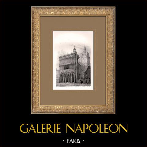 Veduta di Digione - Chiesa di Notre-Dame - Côte-d'Or (Francia) | Litografia originale disegnata e litografata da Sagot. 1853