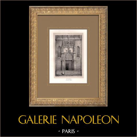 Veduta di Digione - Chiesa di Saint-Michel - Porta laterale - Côte-d'Or (Francia) | Litografia originale disegnata e litografata da Sagot. 1853